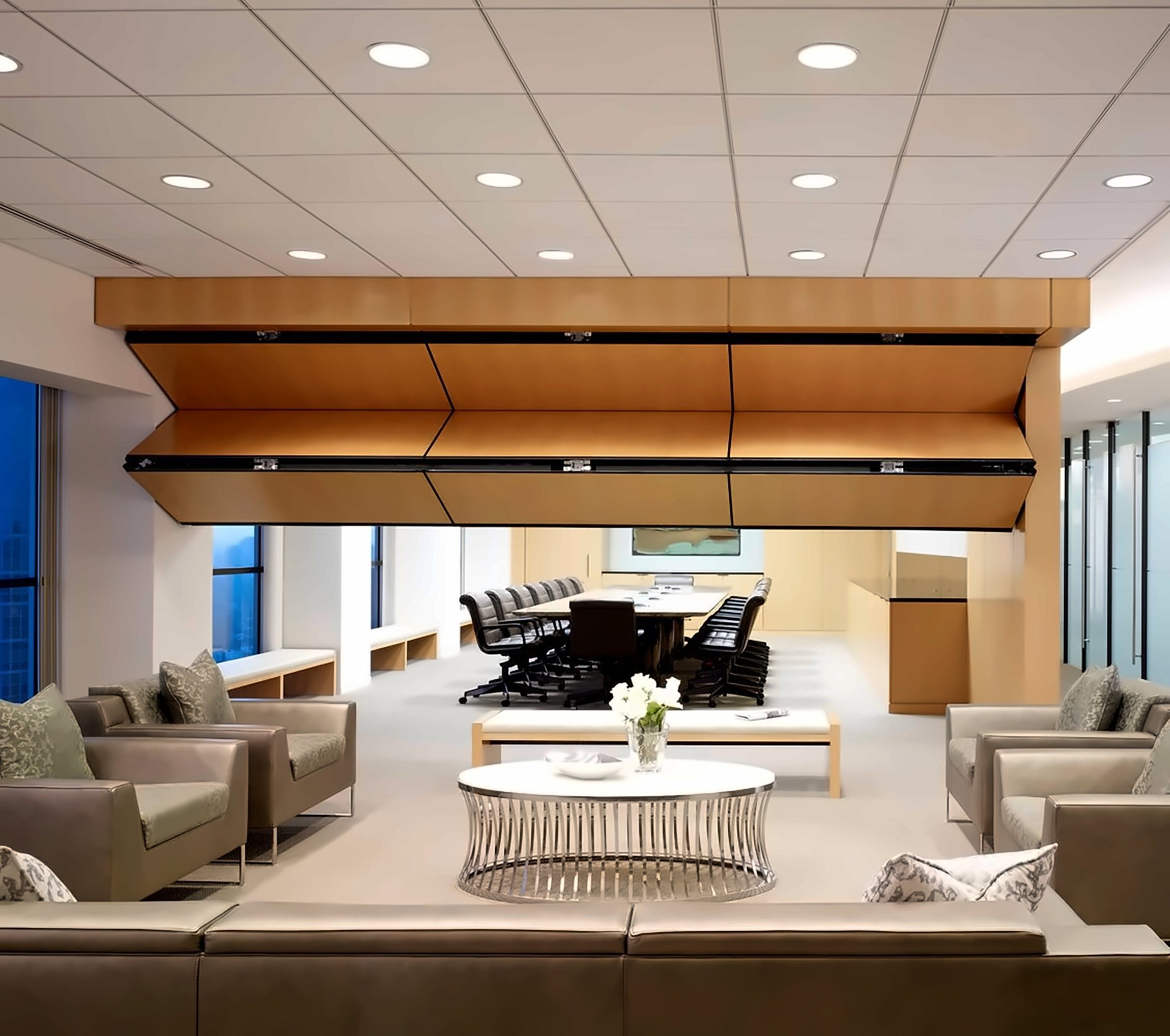 Office interior with a folding partition
